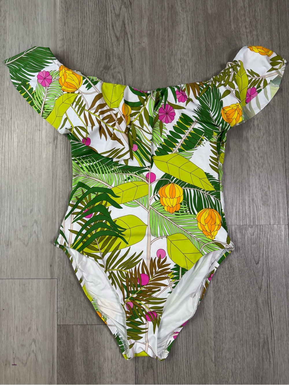 Trina Turk Fantasy Island Bananas Off Shoulder One Piece Swimsuit Size 6
